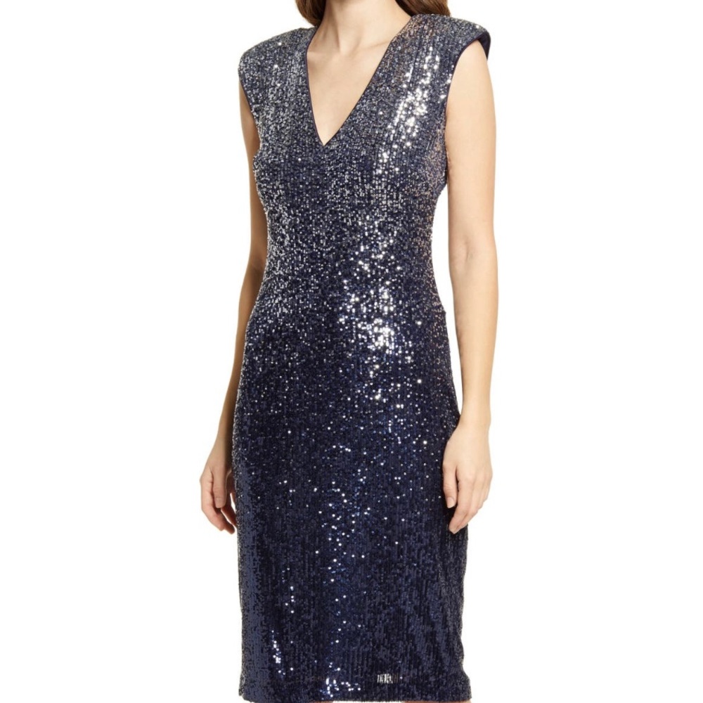 Eliza J Sequin V-Neck Sheath Dress
